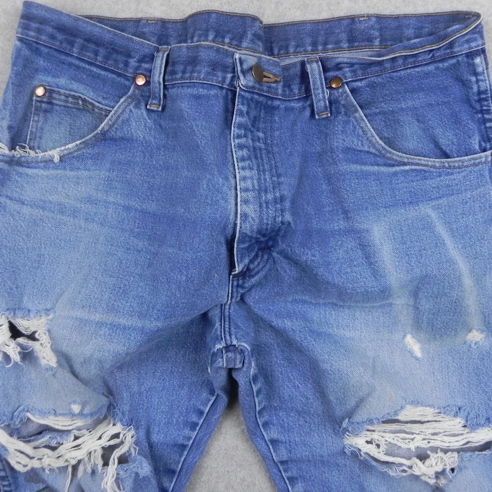 Wrangler Jeans Mens 36x30 Straight 31MWZPW Blue Distressed Denim Cowboy Cut